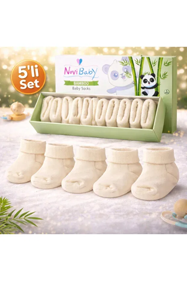 Детские носки для новорожденных хлопковые 5 шт. Basics Novibaby, Ecru — фото 3