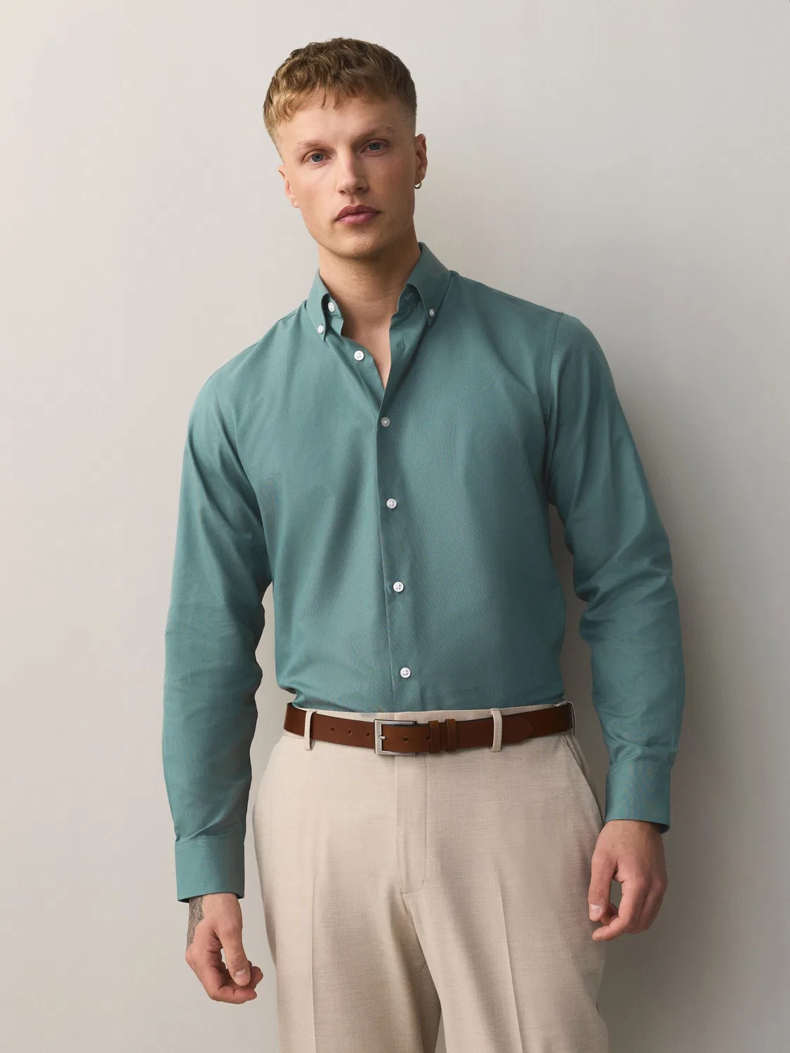 Рубашка с длинным рукавом, 2 шт., Slim Fit Next, белый/зеленый — фото 2