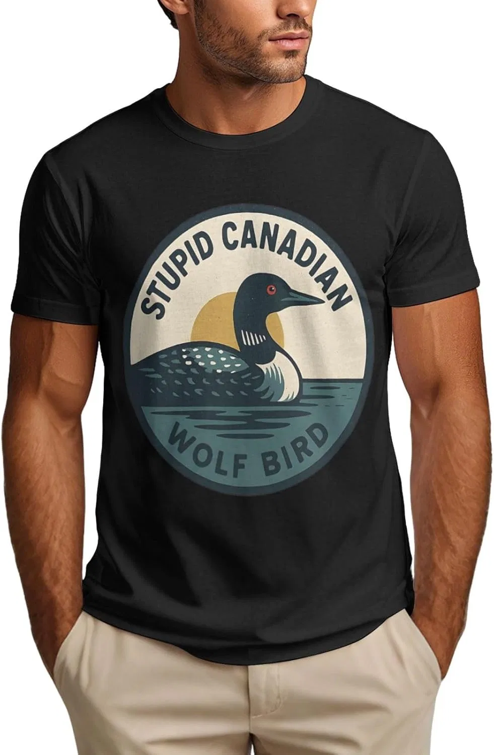 Мужская классическая футболка с принтом Stupid Canadian Wolf Bird, White