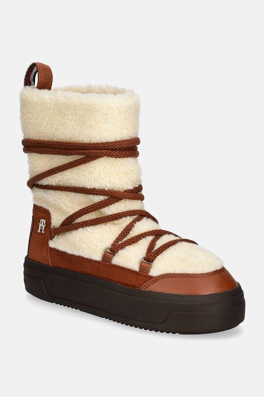 Зимние ботинки Snowboot из искусственной овчины на шнуровке Tommy Hilfiger, коричневый