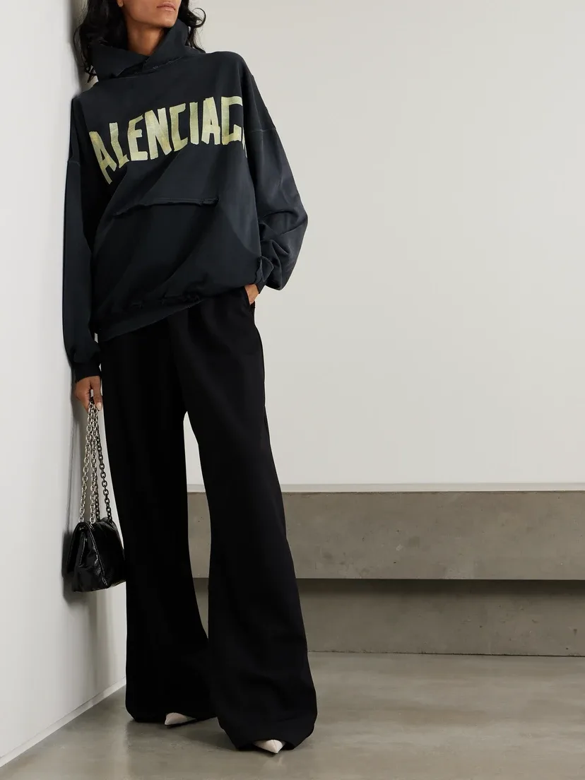 Увеличенное худи из хлопкового джерси с эффектом потертости и принтом BALENCIAGA, черный — фото 2