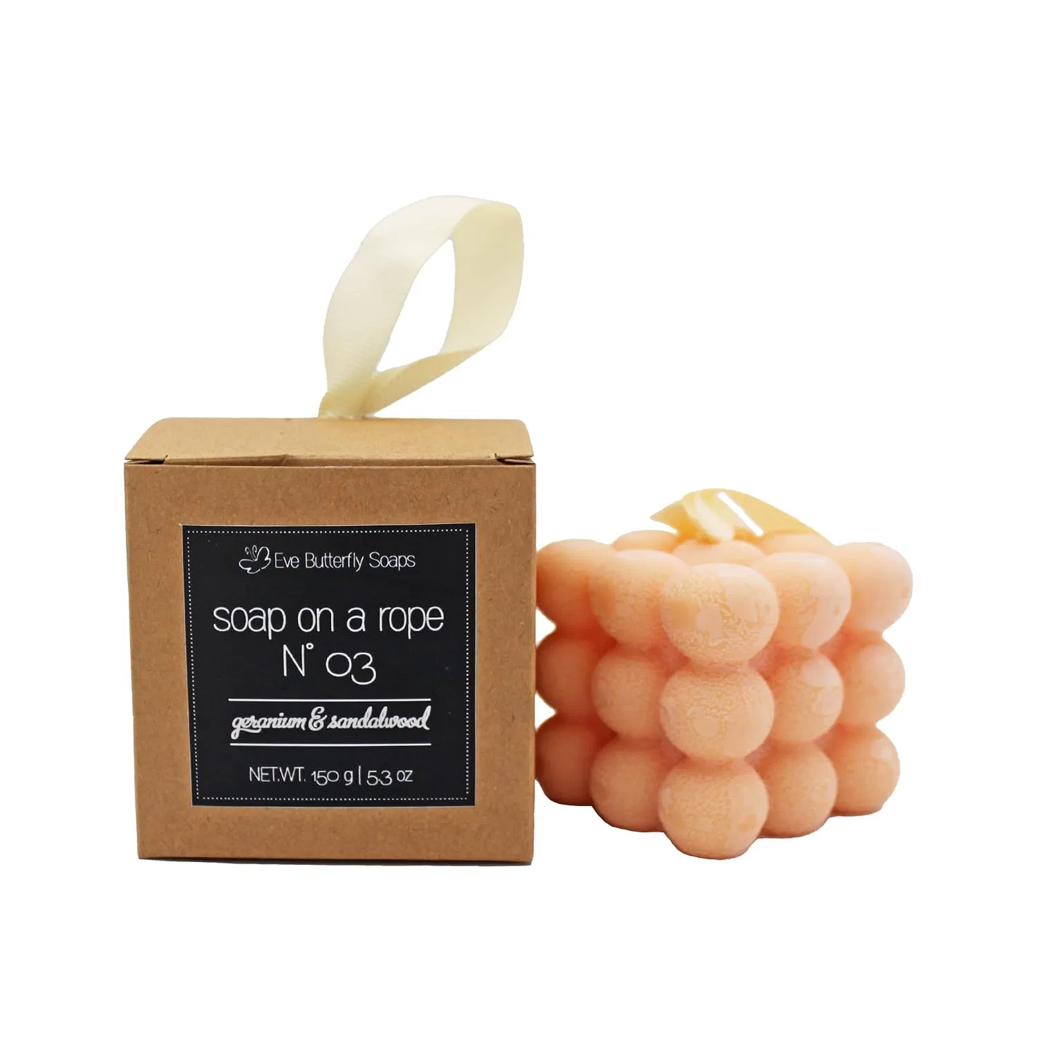 Массажное мыло на веревке EveButterflySoaps, с ароматом герани и сандала, 150 г, Orange — фото 2