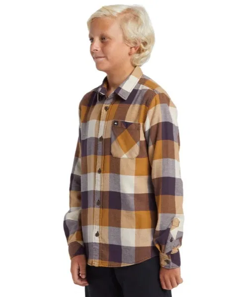 Детская рубашка в клетку с длинным рукавомQuiksilver MOTHERFLY CLASSIC FLANNEL YTH, Коричневый — фото 4