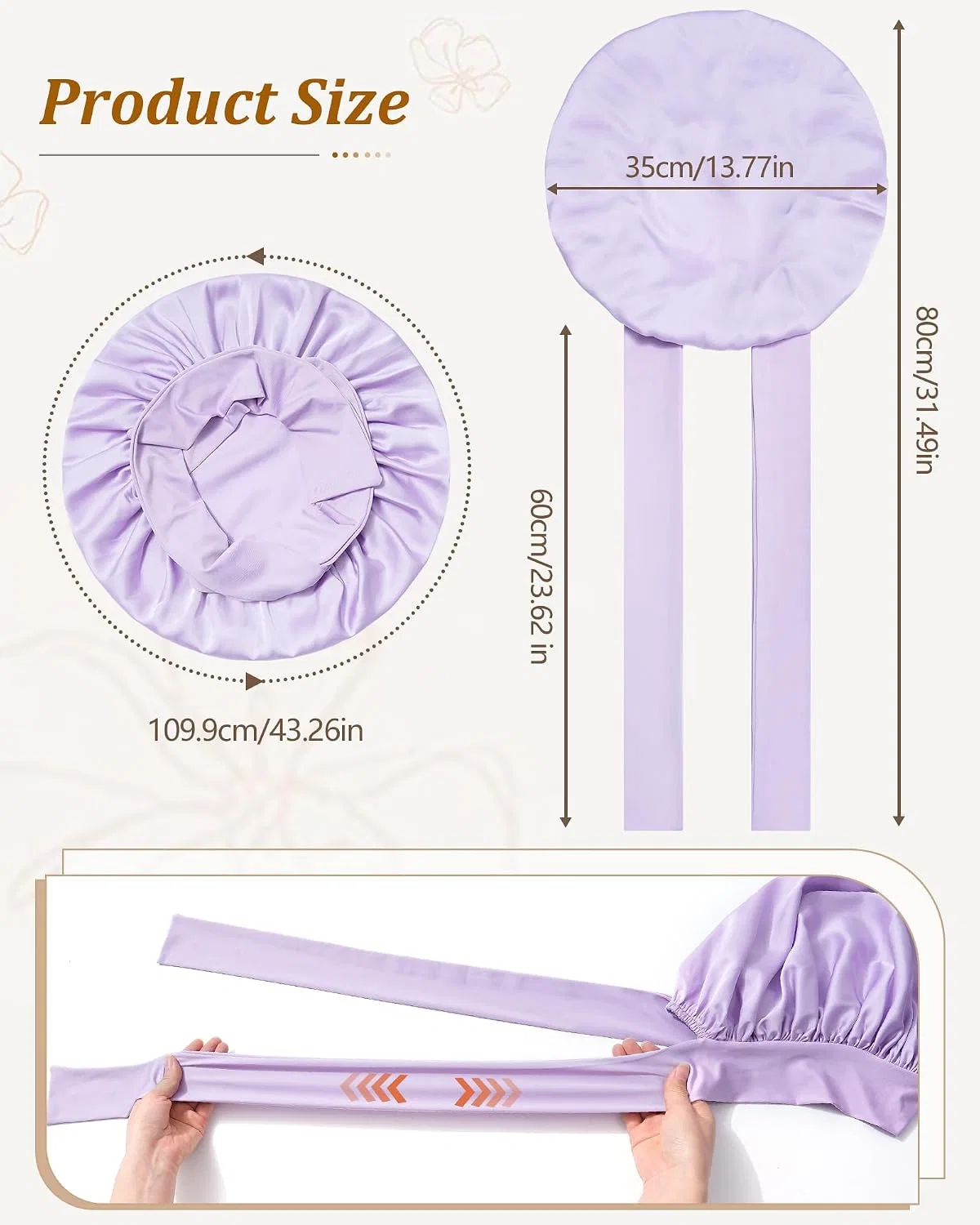 Сатиновый чепчик для сна с эластичной лентой, CHLINS, Light purple — фото 2