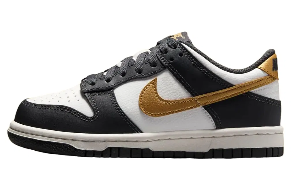 Детские кроссовки с принтом NIKE Dunk Low GS NIKE, Summit White/Anthracite/Metallic Gold