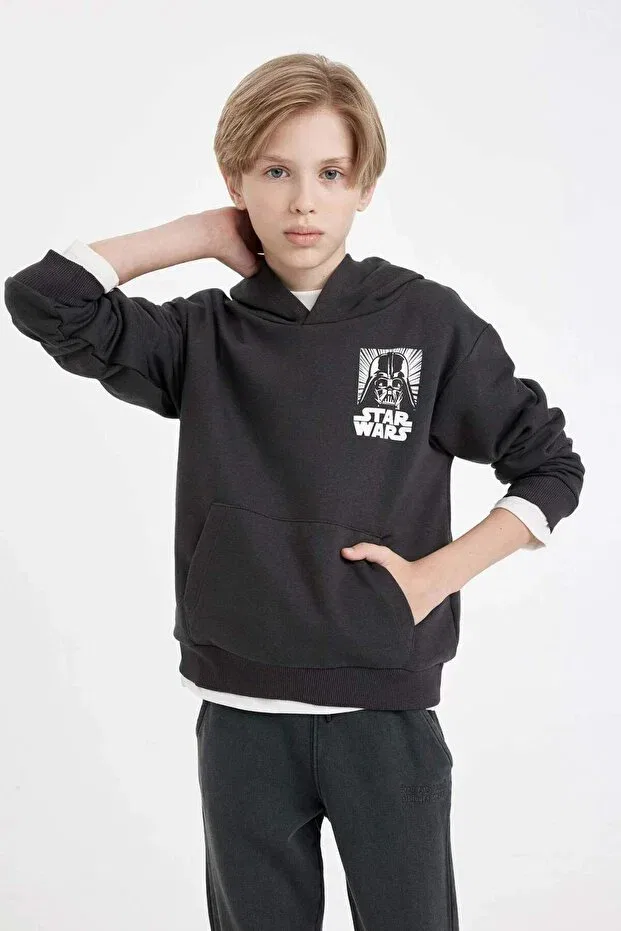 Детские свитшот для мальчиков с принтом Star Wars Crew Neck Back Printed Defacto, Anthracite — фото 4