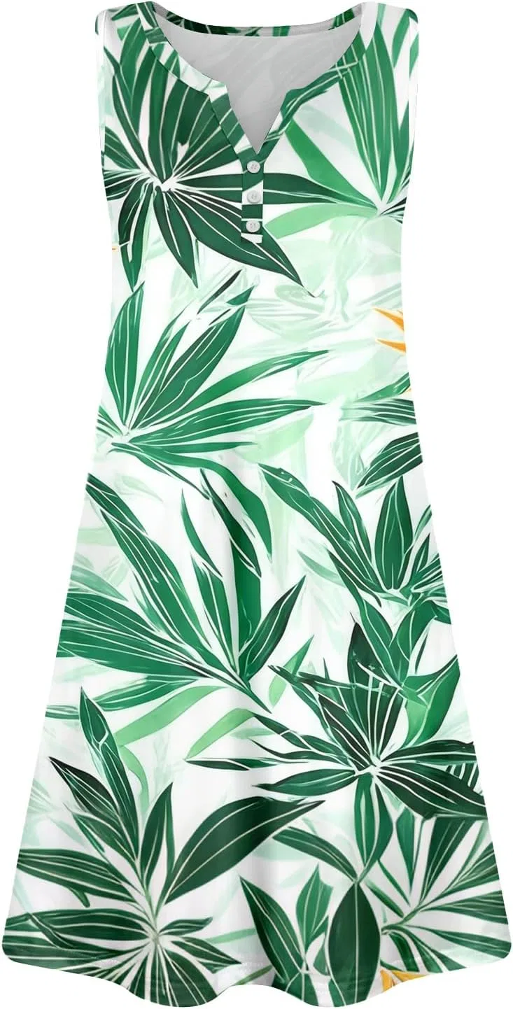 Женское летнее платье A-силуэта V-образным вырезом, Dark Green — фото 4