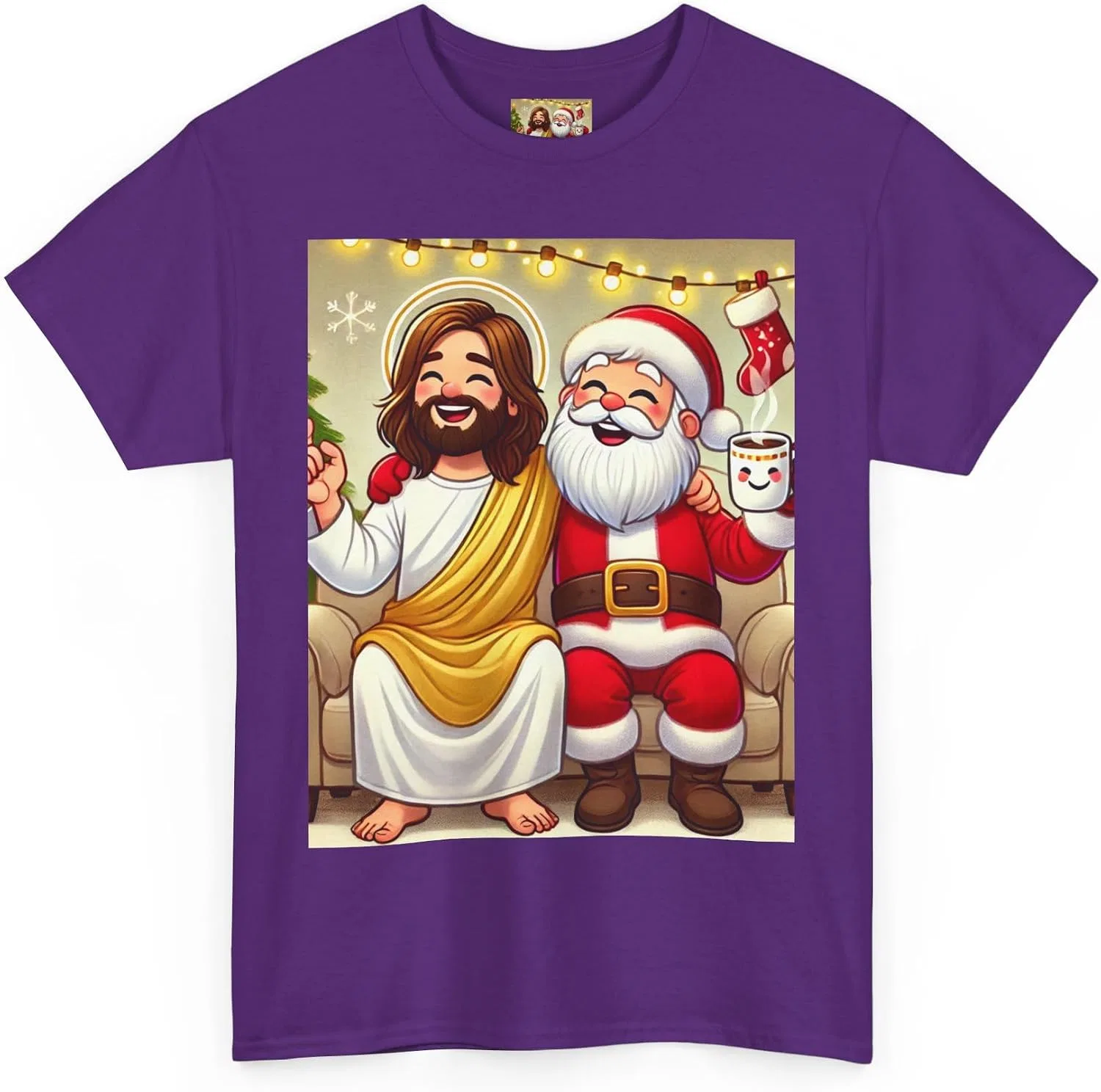 Женская футболка с принтом Funny Santa Jesus, фиолетовый — фото 3