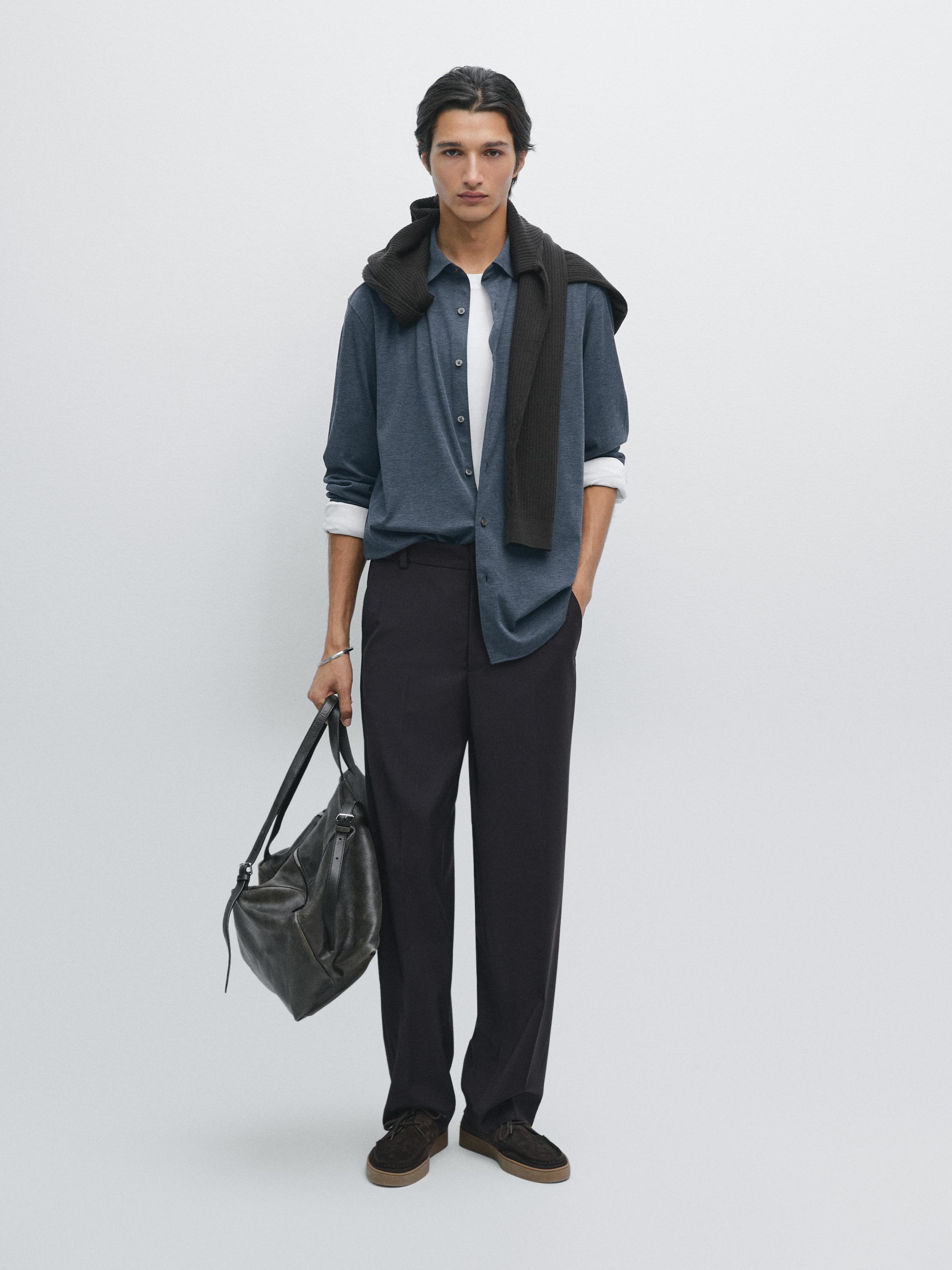 

Рубашка облегающего кроя стретч Massimo Dutti, темно-синий