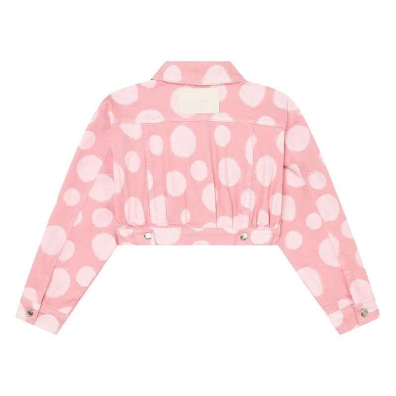 Детская джинсовая куртка с принтом в горошек Polka-Dot Cotton Denim Jacket Little Marc Jacobs, Pink Washed Pink — фото 2