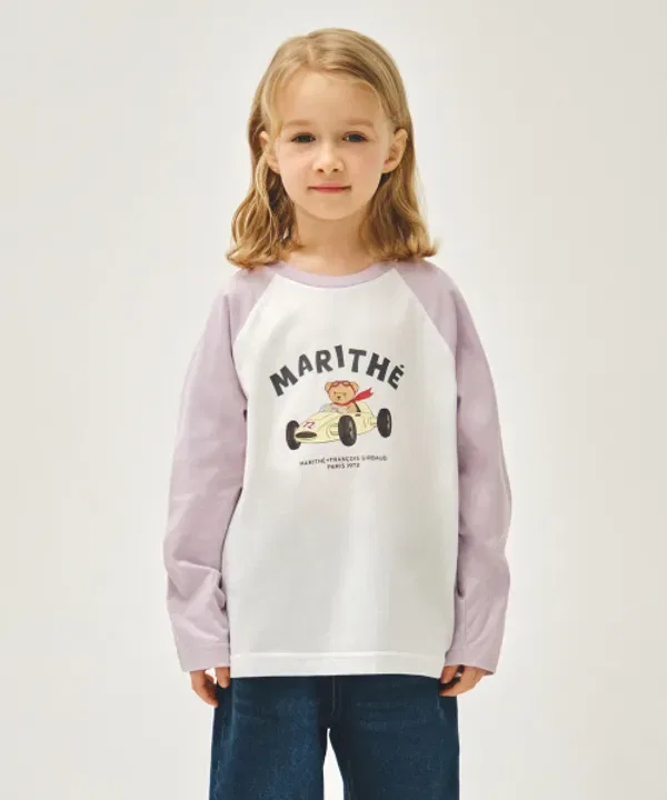 Футболка с длинным рукавом с медведем реглан, Marithé Kids, светло-фиолетовый