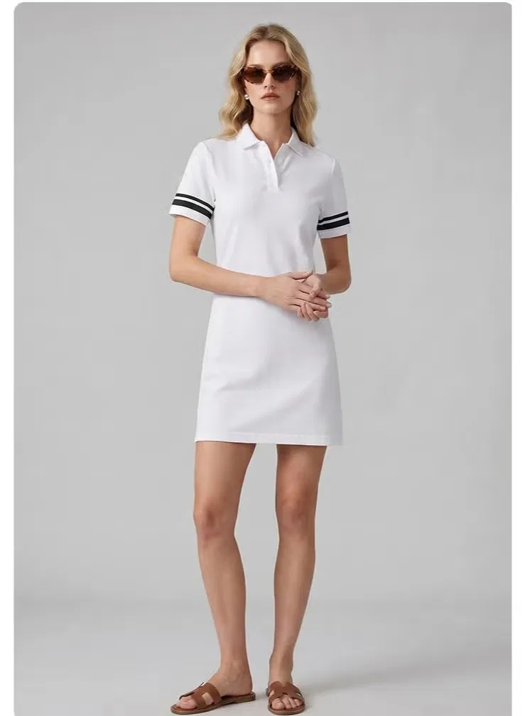 Платье-поло свободное с коротким рукавом Zara, белый — фото 4