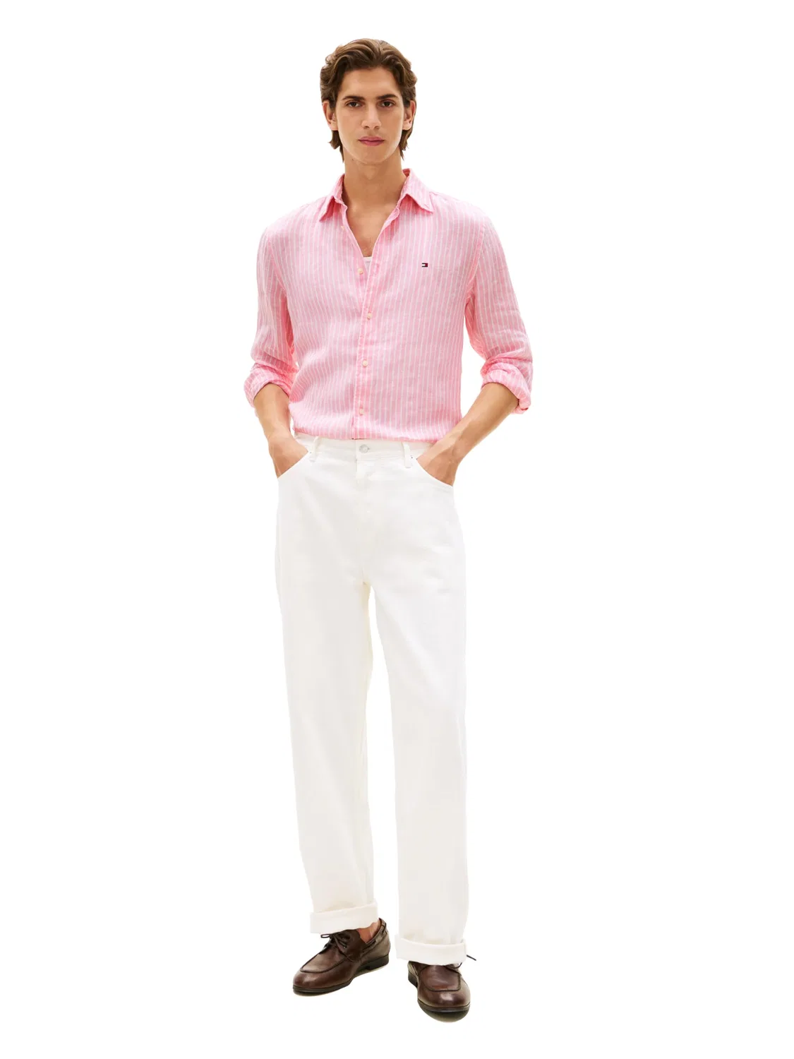 Мужская рубашка с длинным рукавом из льна Tommy Hilfiger, Classic Pink / Striped — фото 4