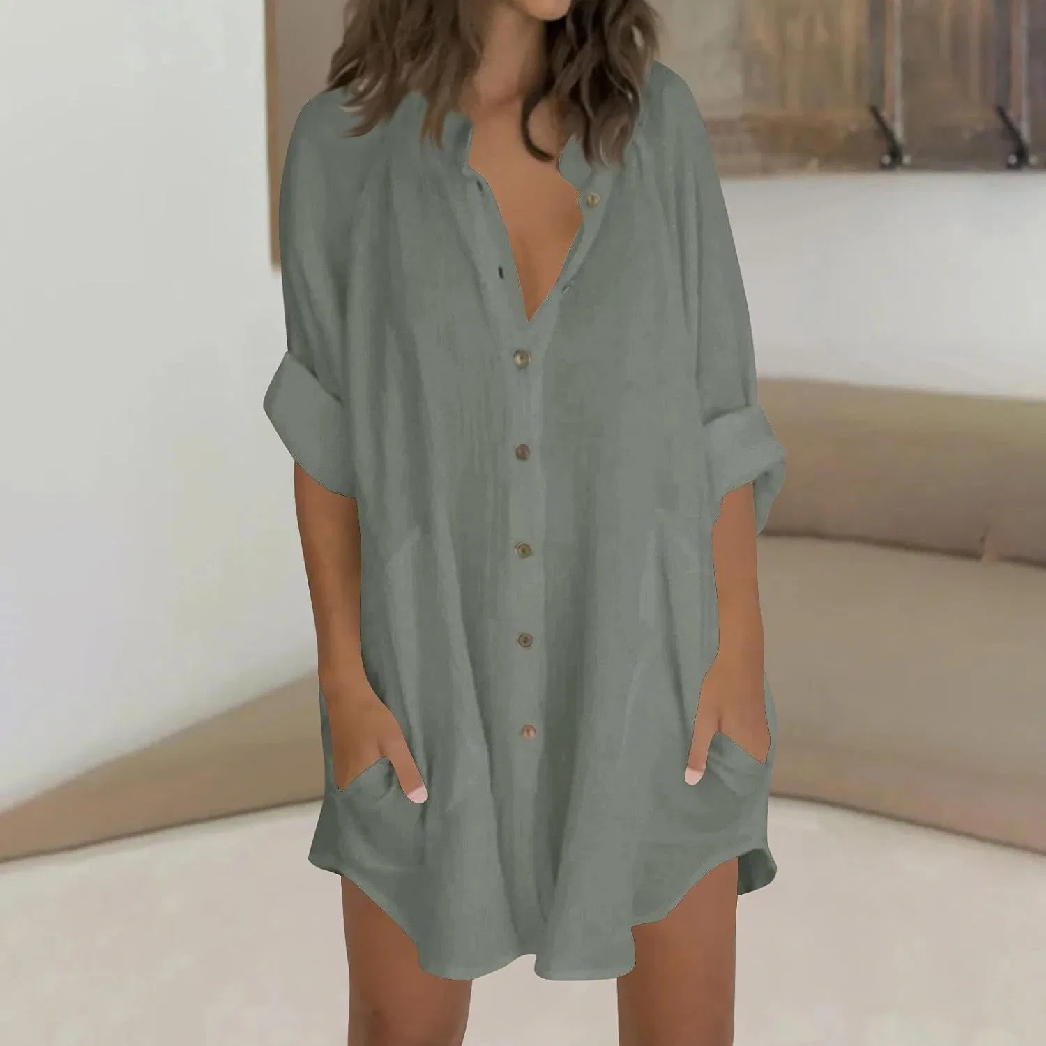Женская свободная туника из хлопка и льна Pelang, Dark Gray — фото 2