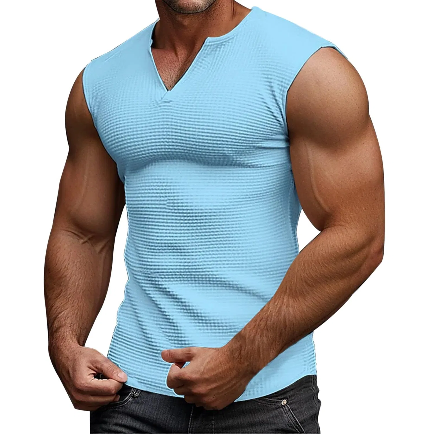Мужская майка без рукавов с V-образным вырезом Honeycomb Sleeveless Muscle Training Shirt, Azure