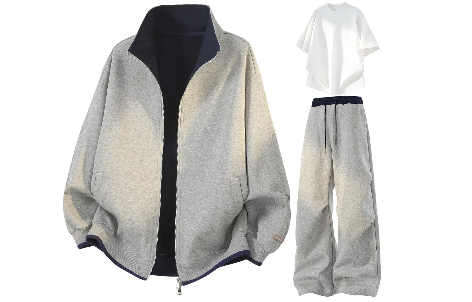 Детский спортивный костюм со стойкой воротника White Heather Gray Set+White T-Shirt WARRIOR — фото 3