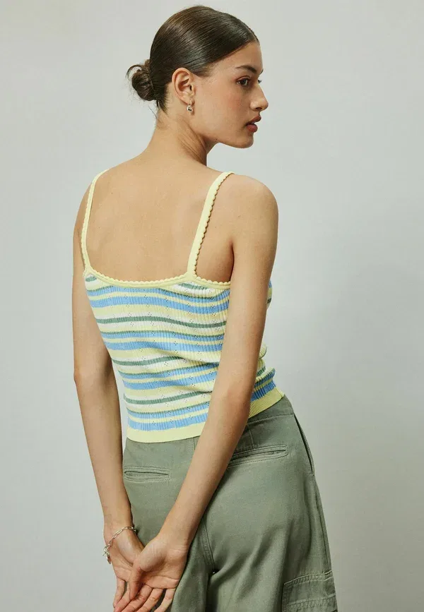 Топ с воротником хенли из рибаны Regular fit pointelle camisole vest top Next Yellow Stripe, желтый — фото 2