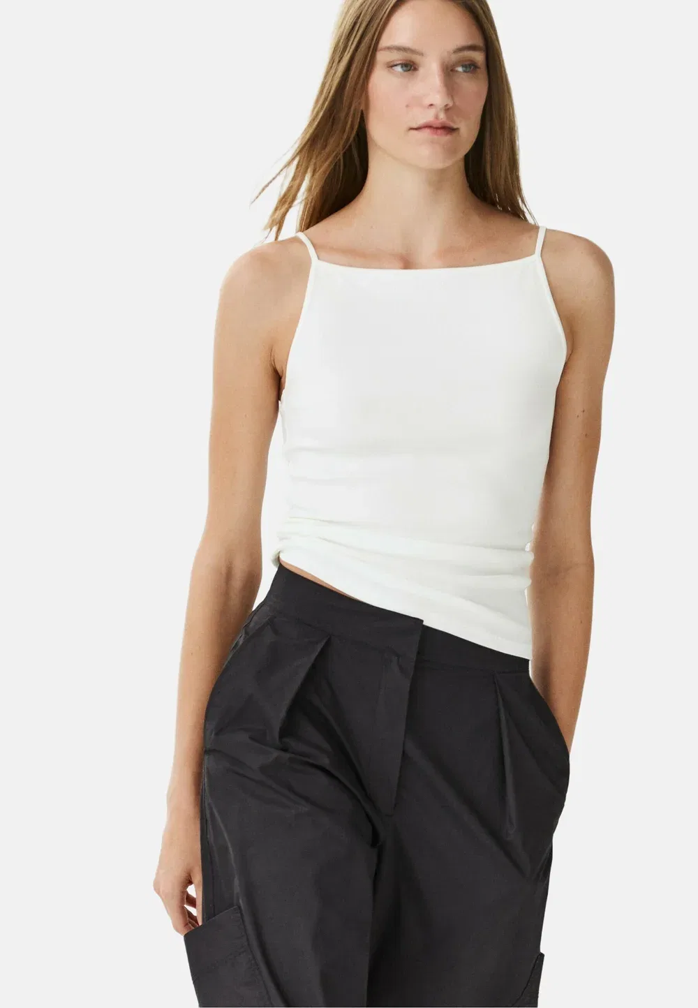 Топ-Майка из смесовой хлопковой ткани Massimo Dutti, White