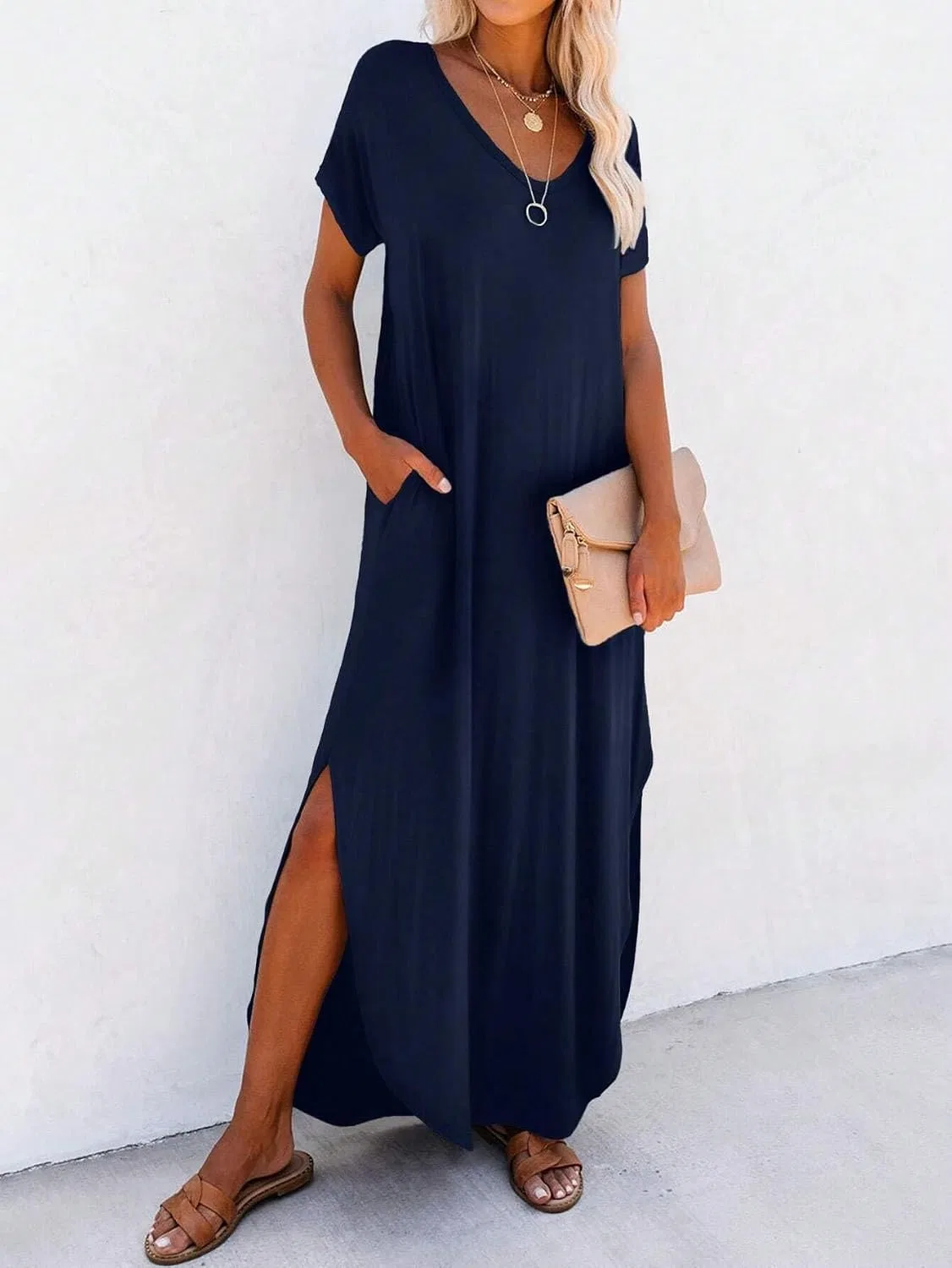 Женское свободное платье миди с асимметричным вырезом, Navy Blue — фото 2