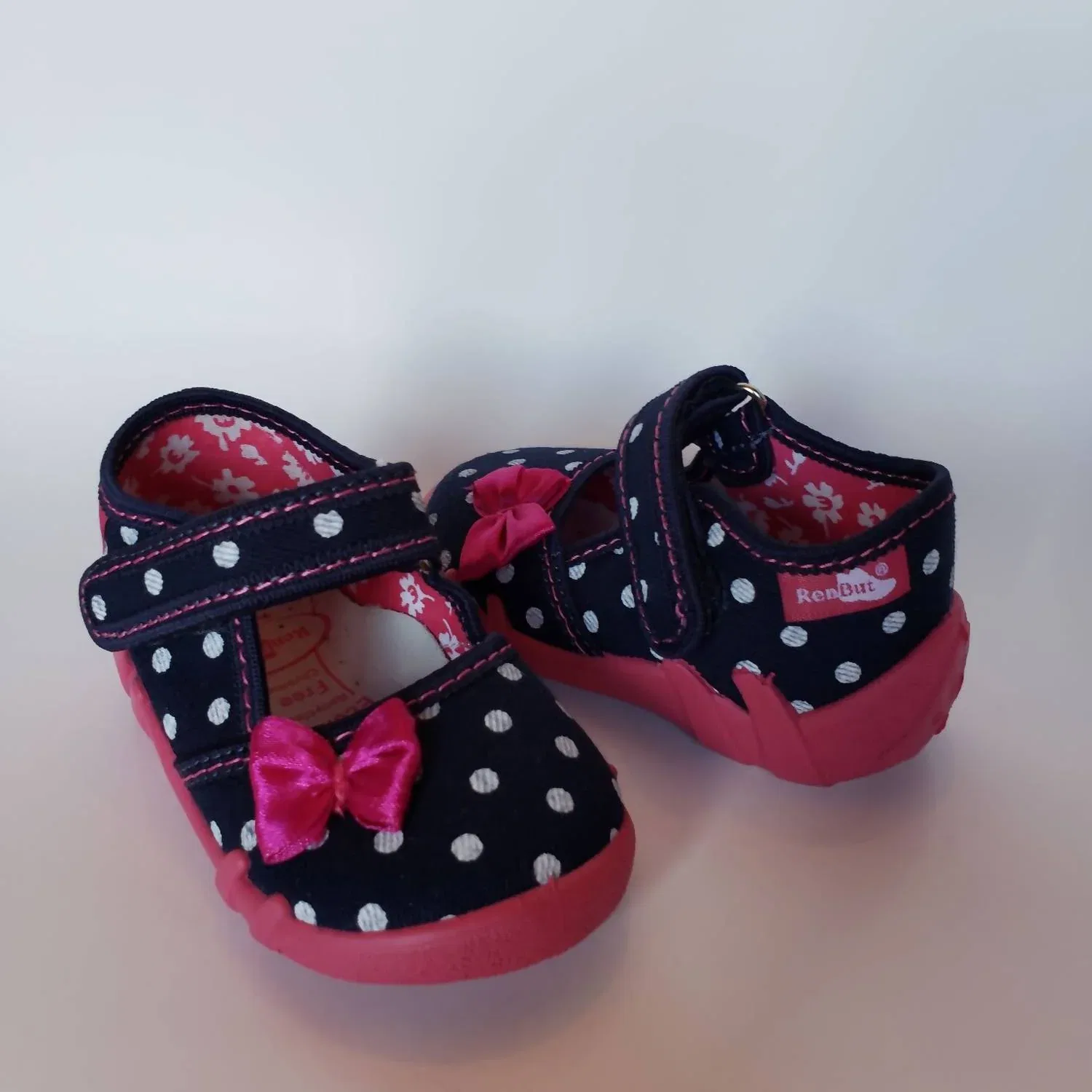 Детские туфли Мэри Джейн на липучке с ортопедической стелькой Renbut Shoes, Navy/Bright Pink — фото 2