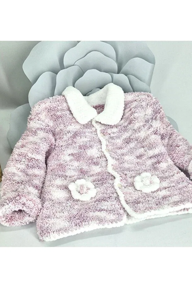 Детский кардиган для девочек с длинным рукавом Hand knitted lamb lanyard fur Evitle, Lilla&Ebruli