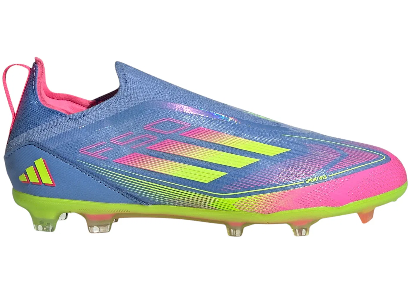 Детские бутсы футбольные без шнуровки Adidas F50 Elite Laceless FG, Blue Fusion Lucid Lemon Lucid Pink