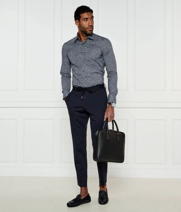 Мужская рубашка с длинным рукавом slim fit H-Hank-Kent-C1-214 Slim Fit Stretch BOSS, Blu Marino — фото 2