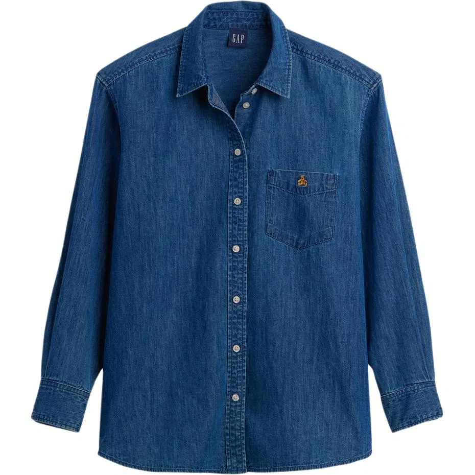 Женская рубашка с отложным воротником Medium Washed GAP, Medium Washed