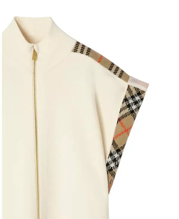 Детское пальто для девочек с принтом Check Trim Wool Cape Burberry, Ivory White — фото 3