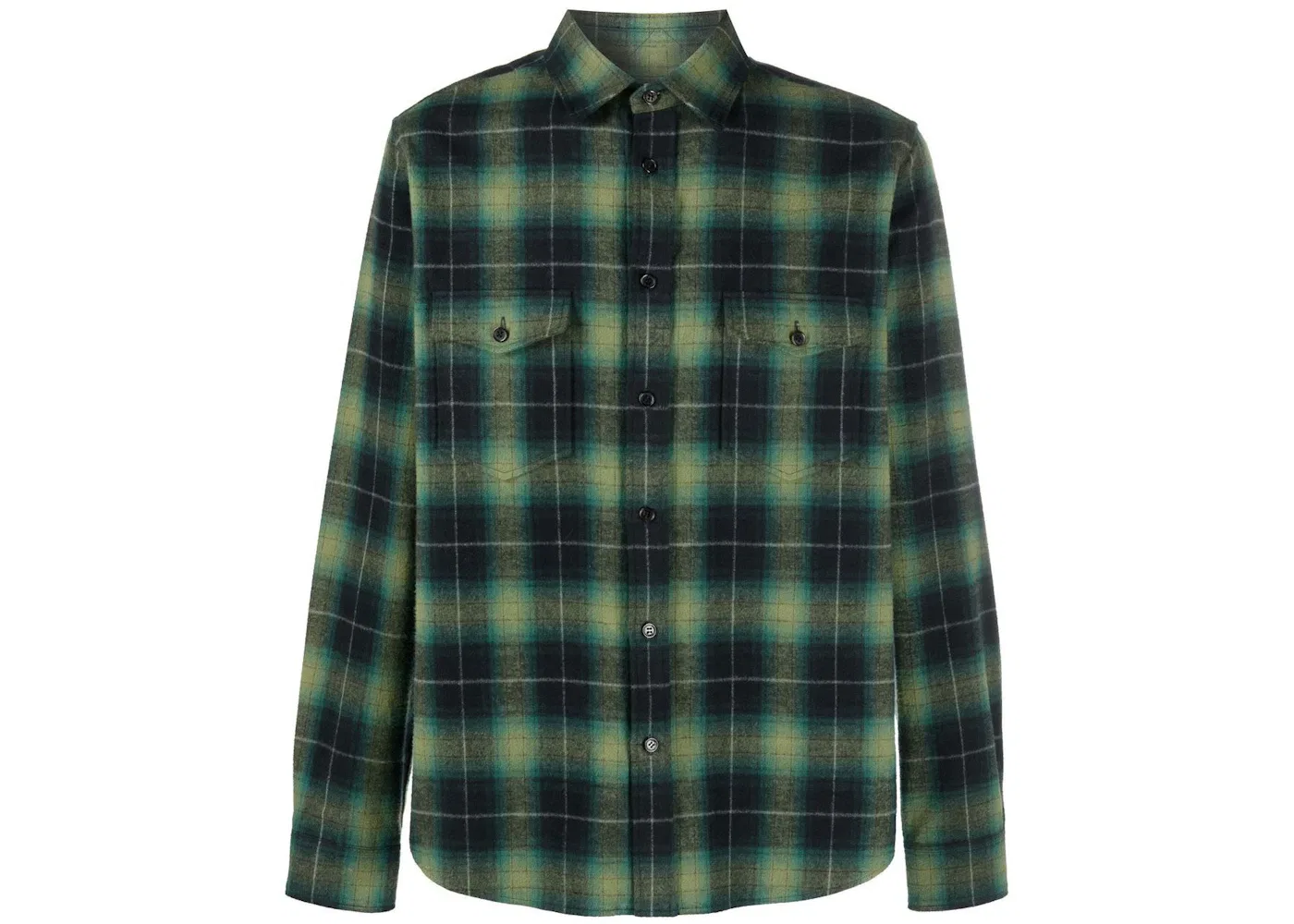 Мужская рубашка из фланели с принтом Flannel Shirt Saint Laurent, Green/Black/White