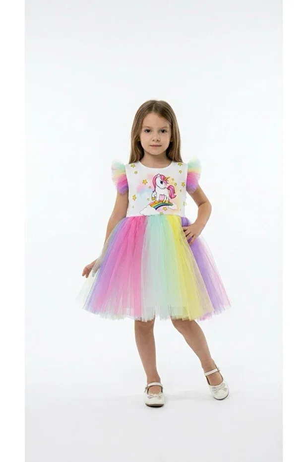Детское платье для девочек с принтом Unicorn Tulle Party Esterella, Multicolor