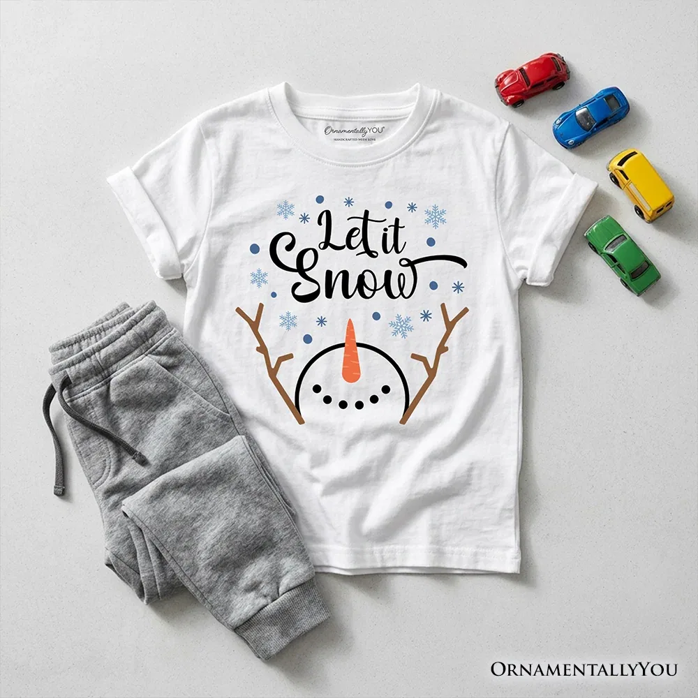Детская футболка с принтом Let It Snow Youth T-Shirt Minimalist Snowman OrnamentallyYou, White