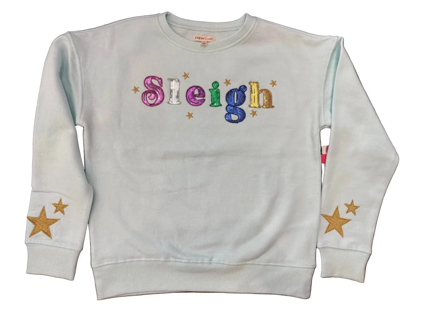 Детский свитшот для девочек с праздничным принтом Sequins Sleigh Paper Flower, Light Blue