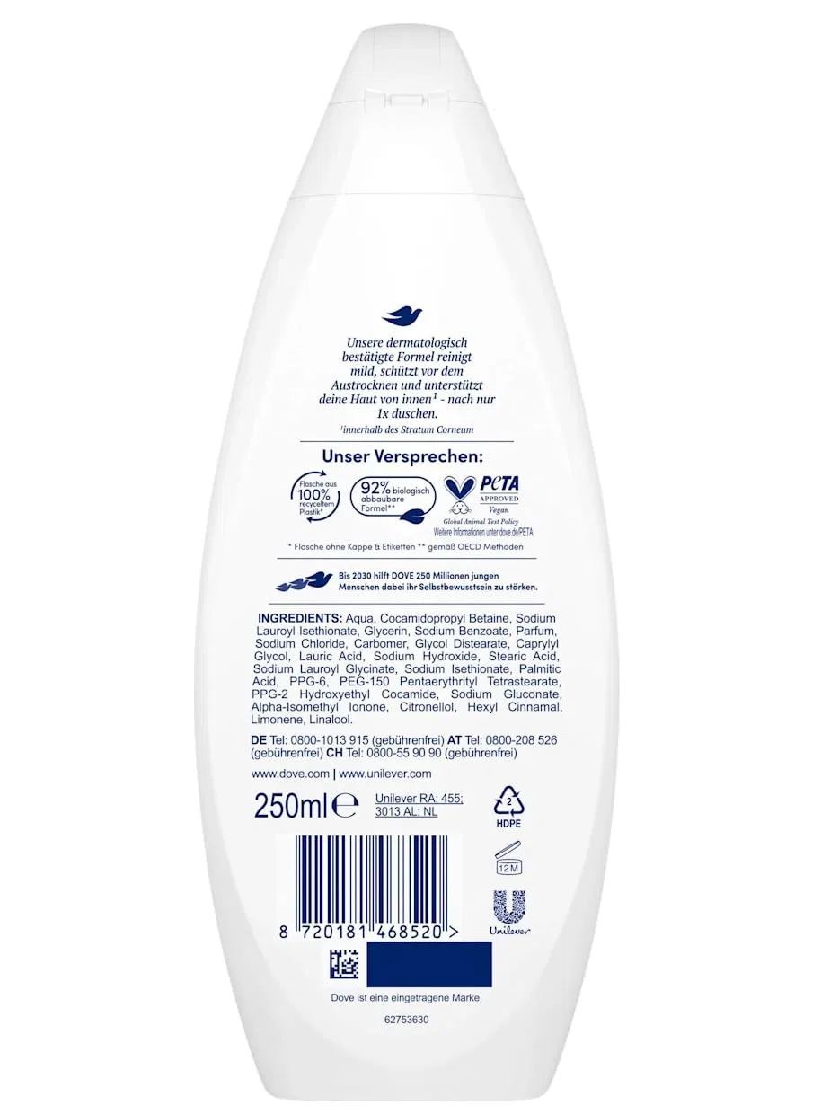 Гель для душа Nourishing Velvety Soft Dove, набор 6x250 мл, 1500 мл