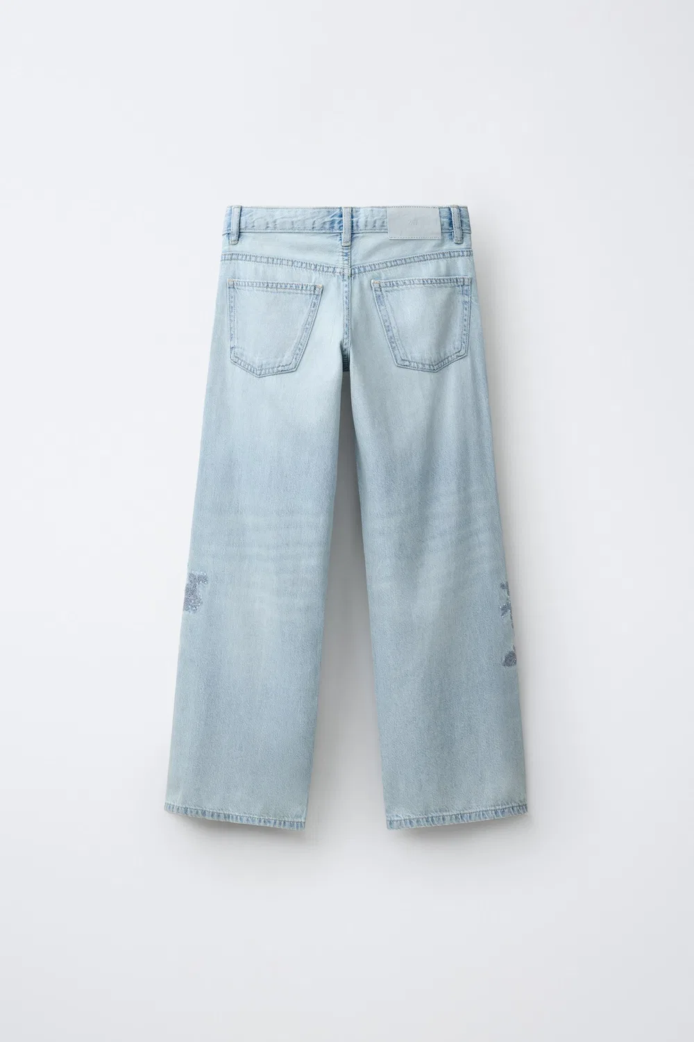 Широкие джинсы с цветочным узором и стразами ZARA, Blue — фото 2