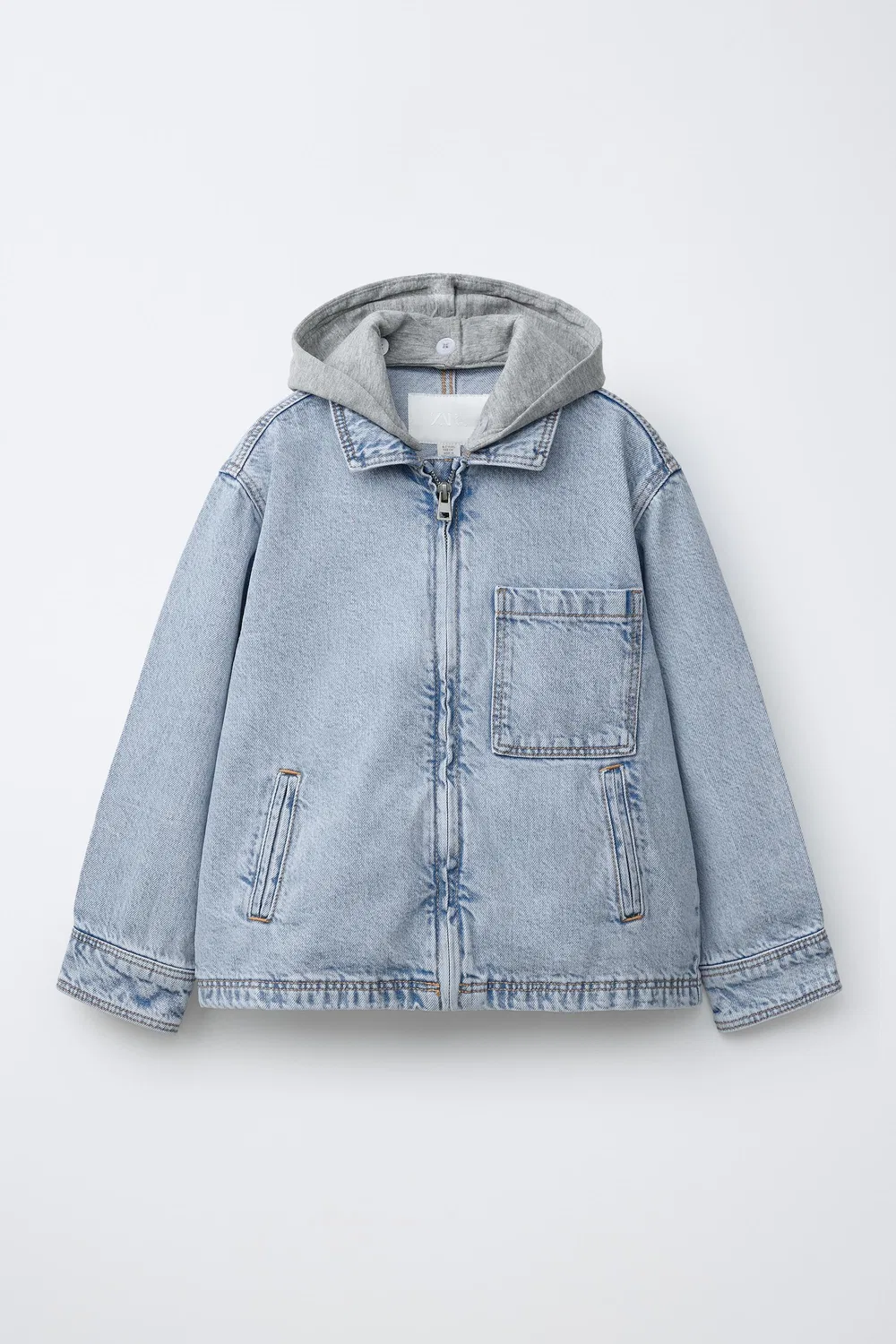 Джинсовая рубашка-куртка со съемным капюшоном ZARA, Mid-Blue