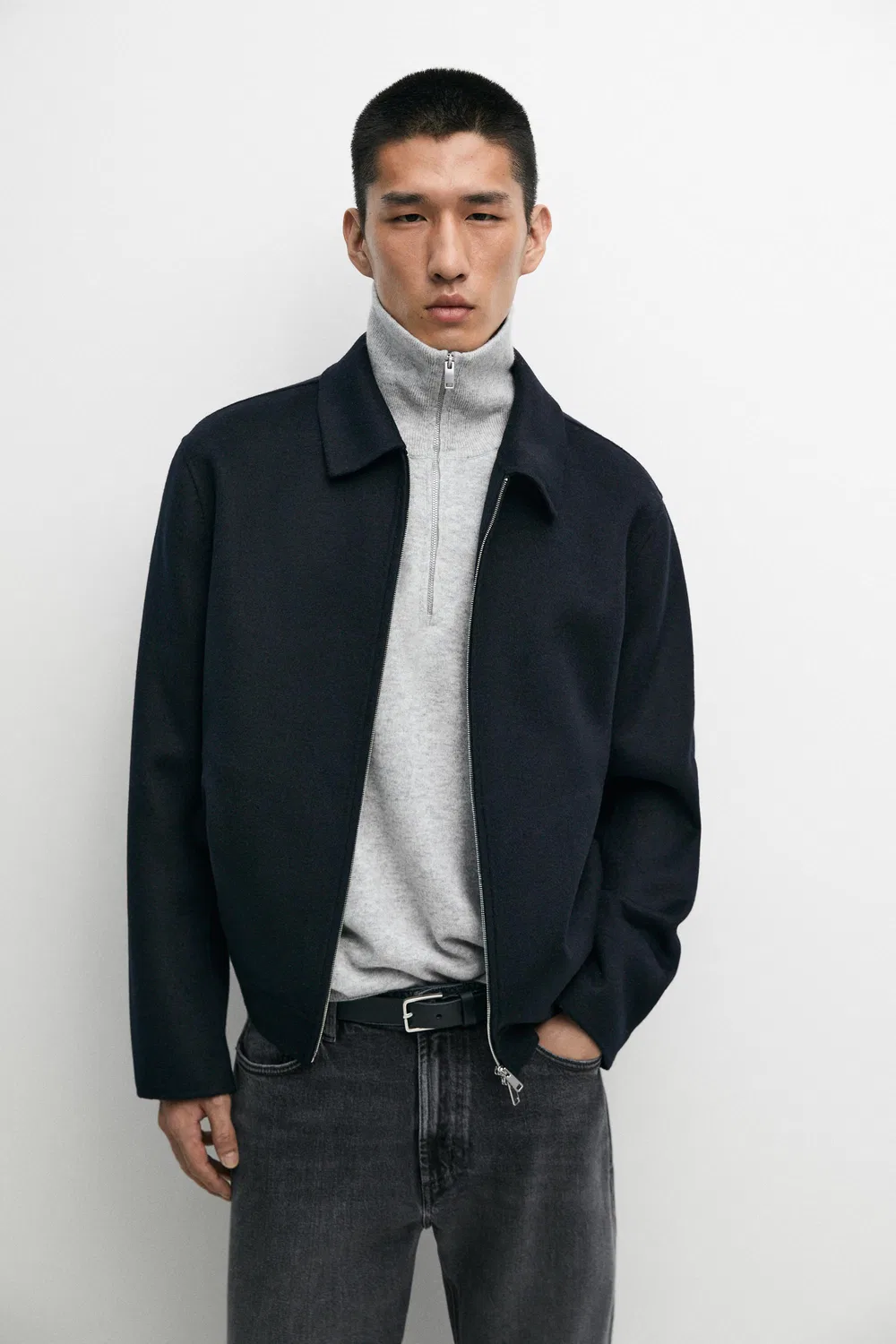 Куртка Massimo Dutti Wool Blend Double Fabric, глубокий синий
