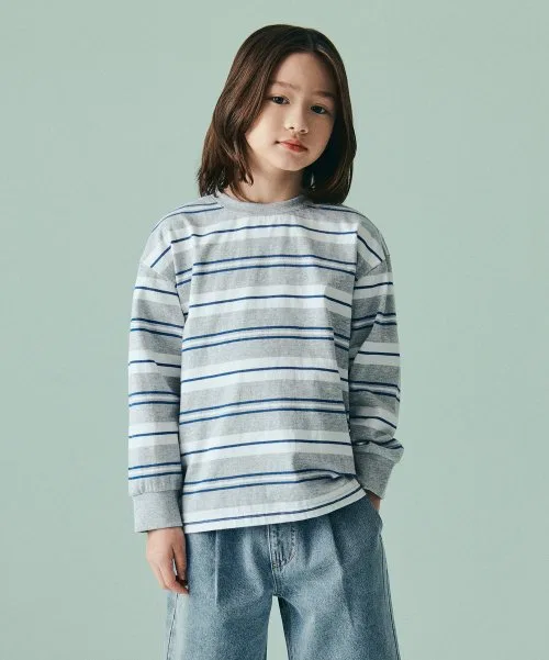 Детская футболка с длинным рукавомс мульти-полоской MUSINSA STANDARD KIDS, Grey