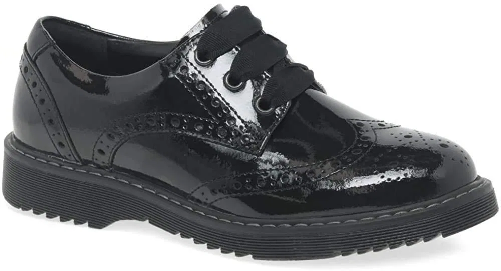 Детские туфли для девочек на шнуровке Angry Angels Impulsive II Start-rite, Black Patent Wide