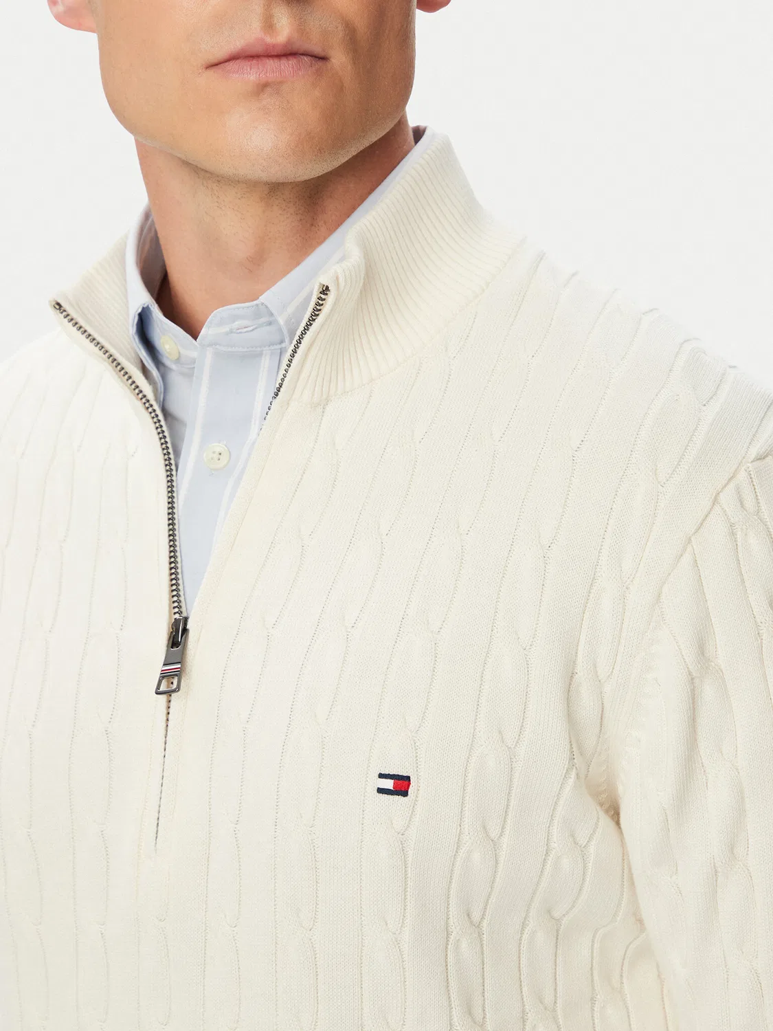 Мужской пуловер стандартного кроя Classic Tommy Hilfiger, кремовый — фото 4