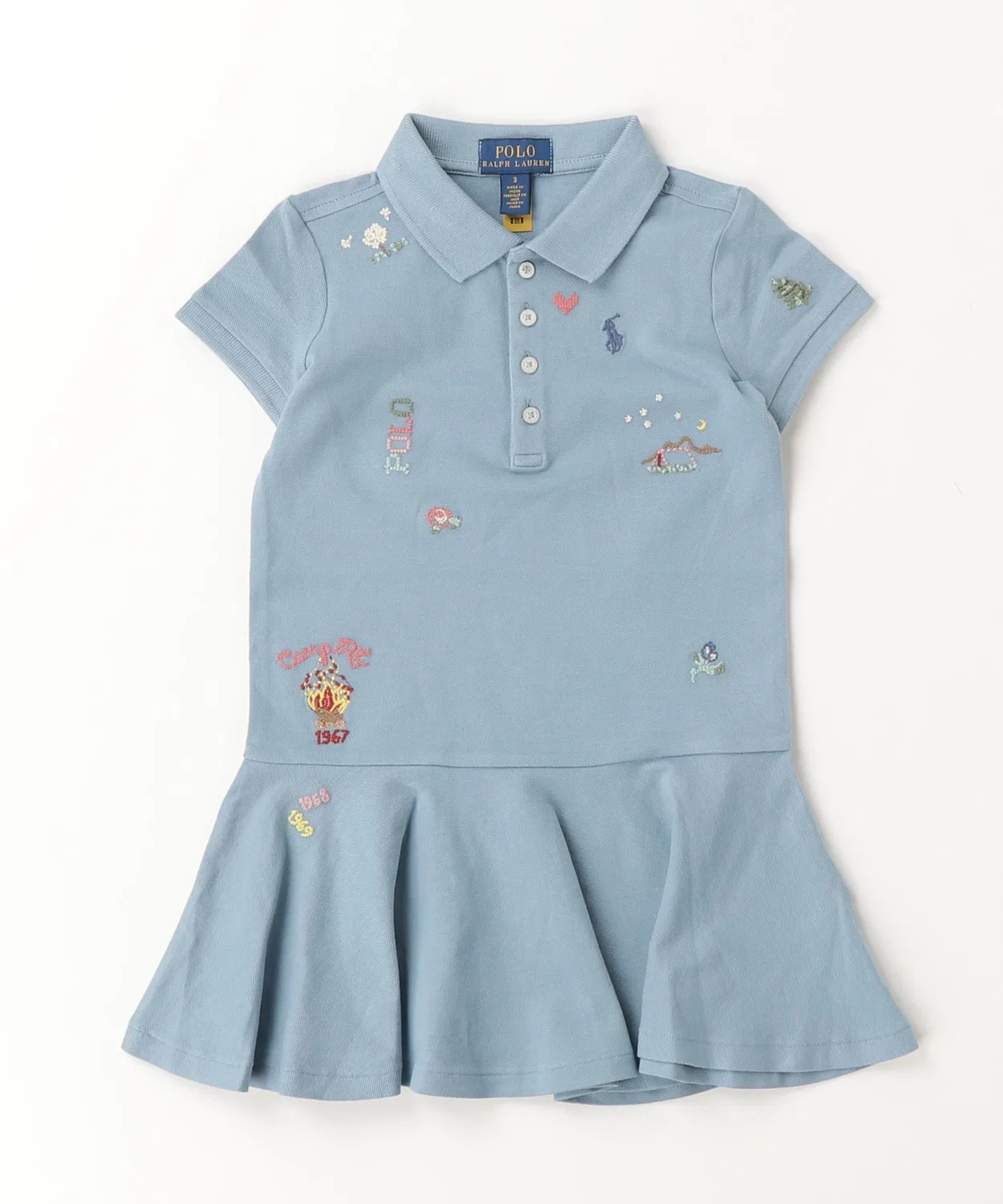 Детское платье-поло из стрейч-меша с вышивкой Camping Lake Days POLO RALPH LAUREN CHILDRENSWEAR, Blue — фото 3