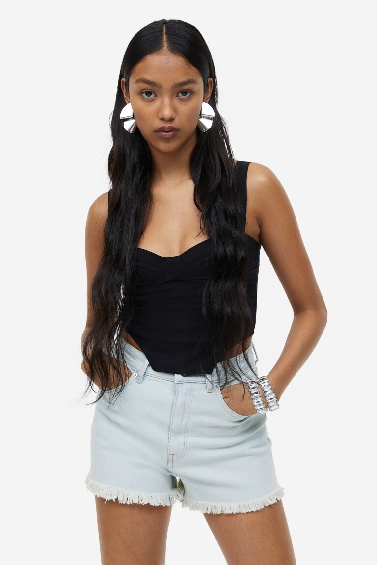 

Джинсовые шорты с высокой талией H&M, бледно-голубой деним