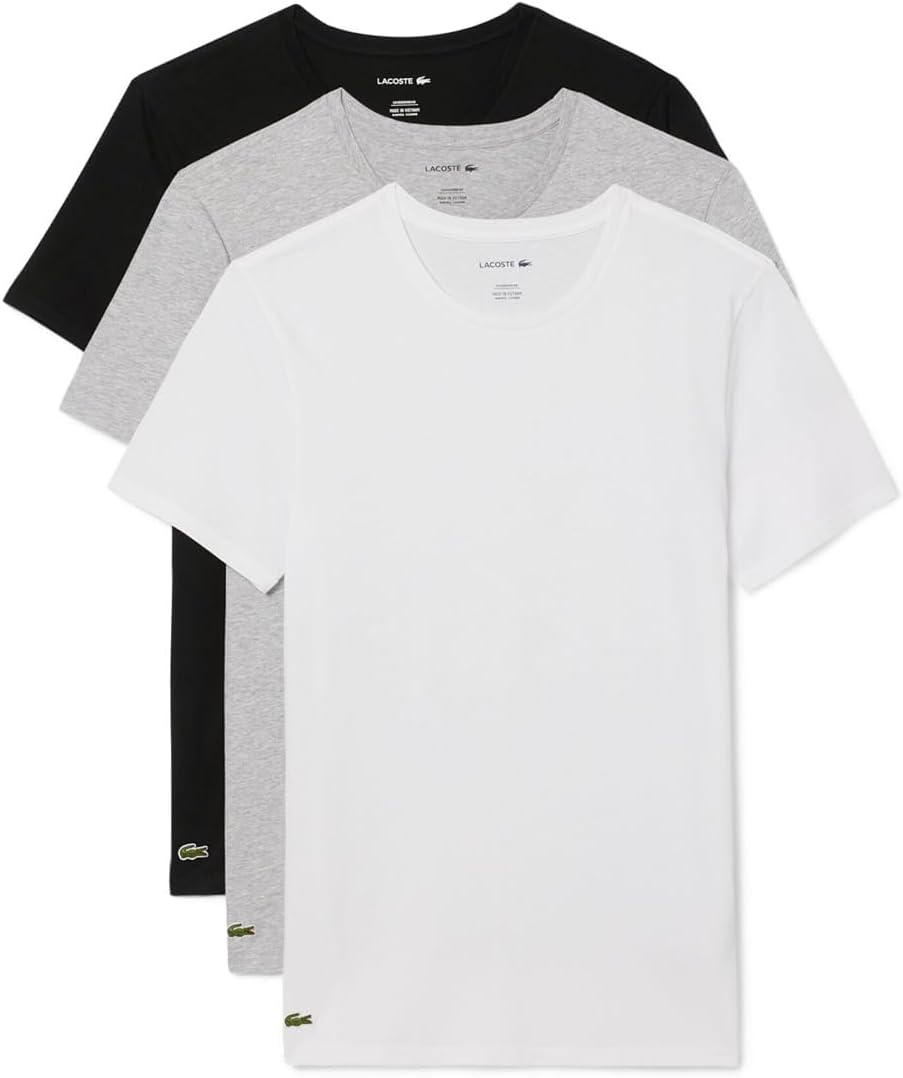 Lacoste мужская футболка с круглым вырезом, 100% хлопок, slim fit, набор из 3 штук, White/Grey/Black