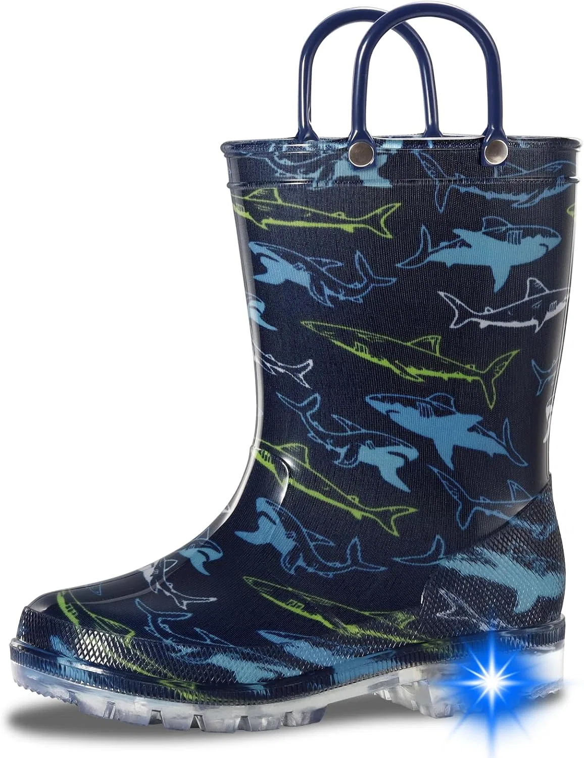 Детские сапоги дождевые с подсветкой WILLPORT, Blue Shark
