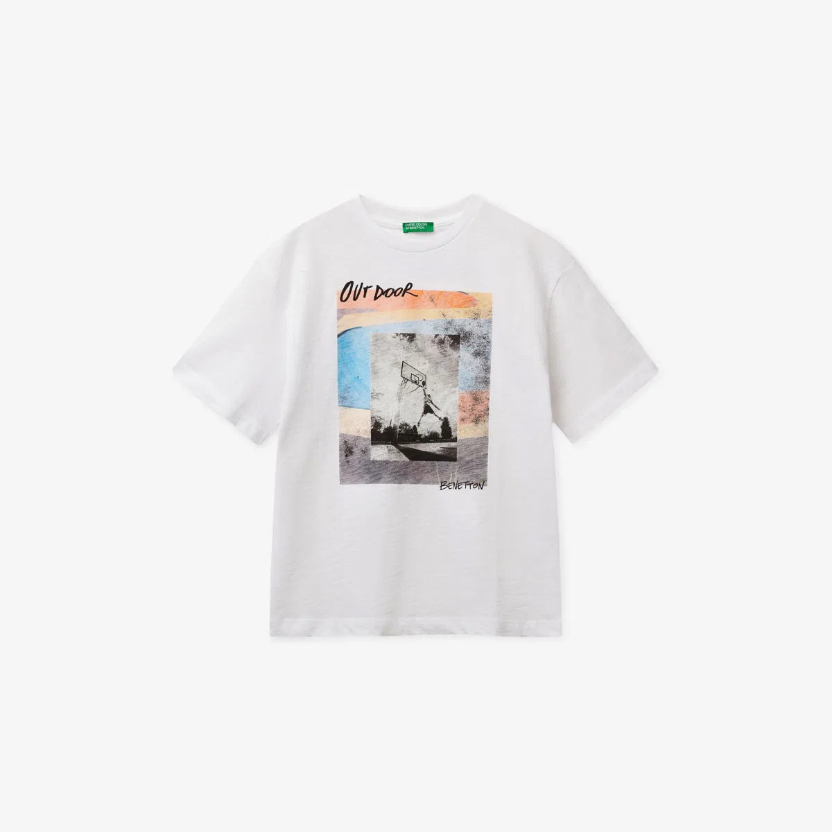 Свободная футболка с коротким рукавом из хлопкового трикотажа, размер 6-14 лет Benetton, белый