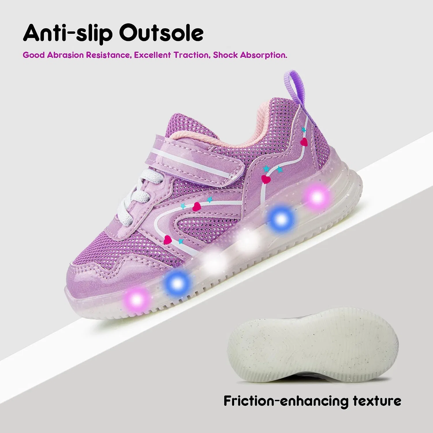 Детские кроссовки для девочек со светящейся подошвой YESKIS, White Purple Light Up Sneakers — фото 3