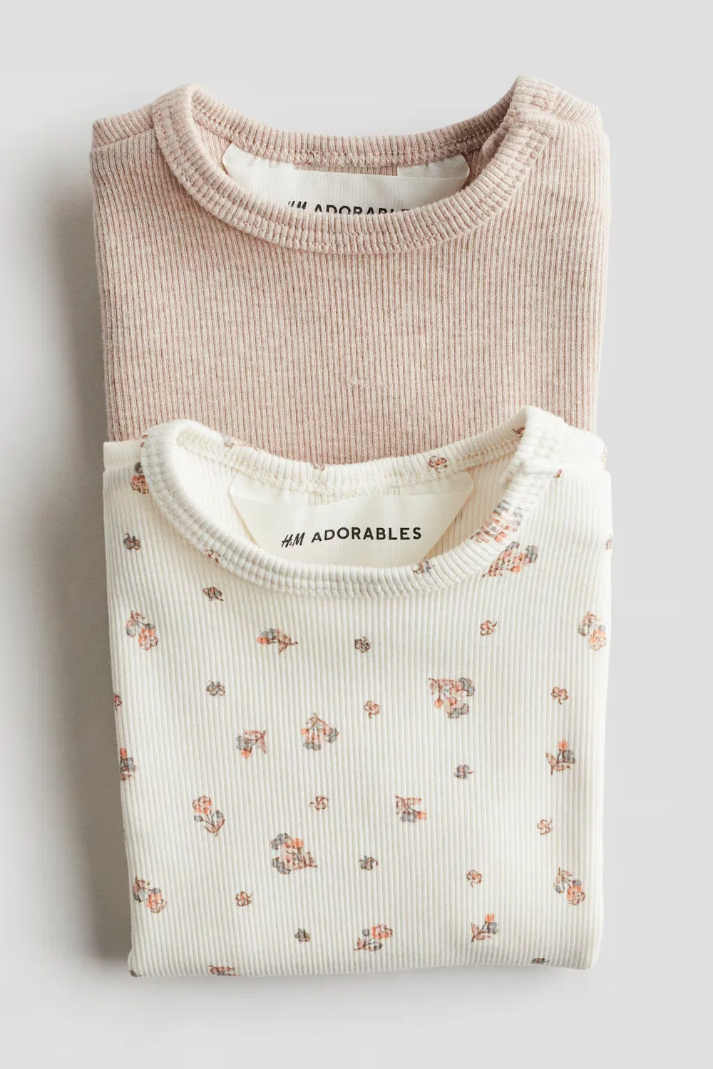 Комплект из 2 ребристых хлопковых рубашек H&M, Beige/Geblümt — фото 2