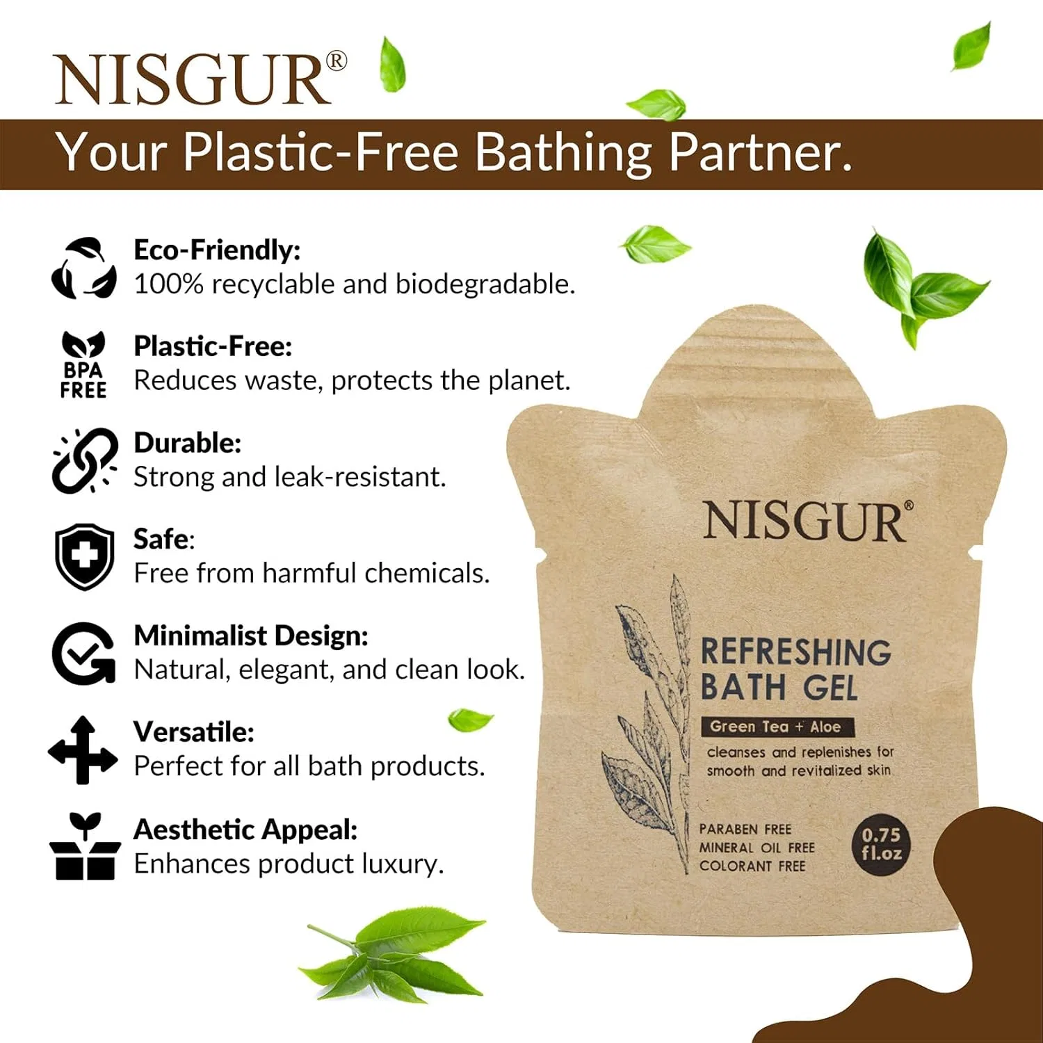 Гель для душа Travel Bath Gel, NISGUR, набор 100 шт, 0.75 oz, Алоэ и Зеленый чай — фото 3
