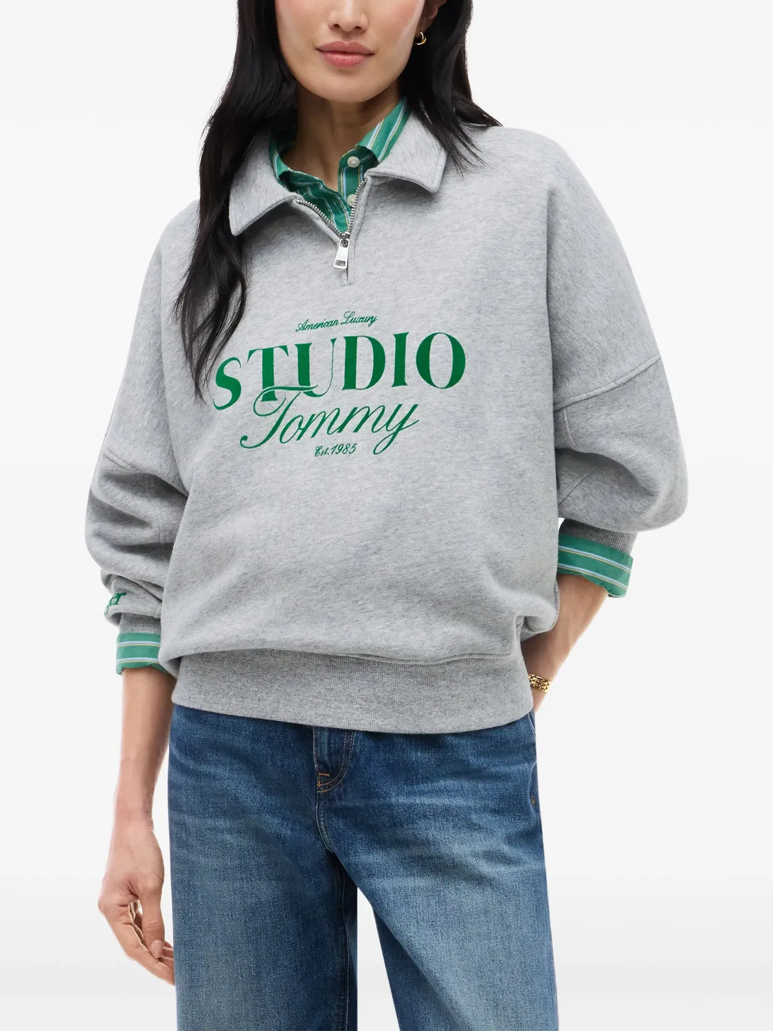 Рубашка поло на молнии с логотипом Tommy Hilfiger, серый — фото 3