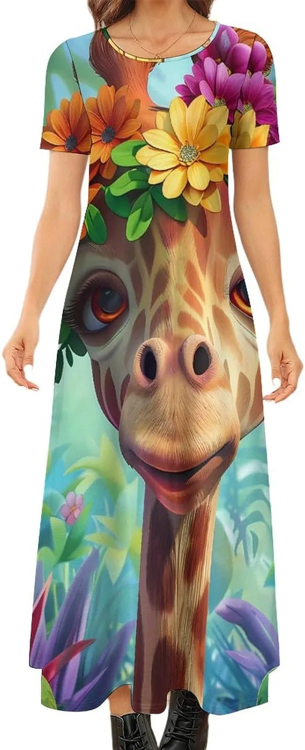 Женское короткое платье макси с жирафами Casual, Style